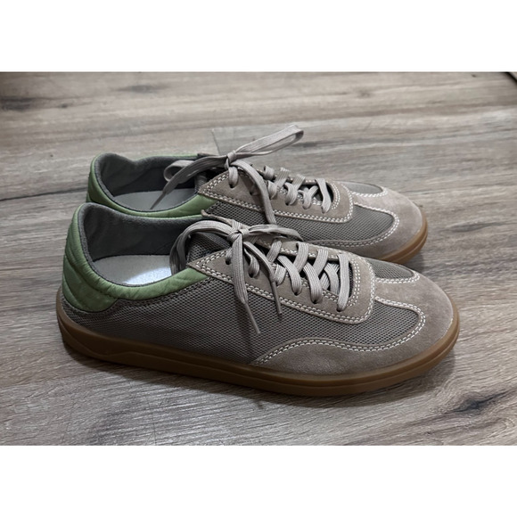 NWOB OLUKAI Punini Court Shoes Men’s 8 Suede Taupe Sage Leather Mesh Gum Sole - Picture 4 of 7